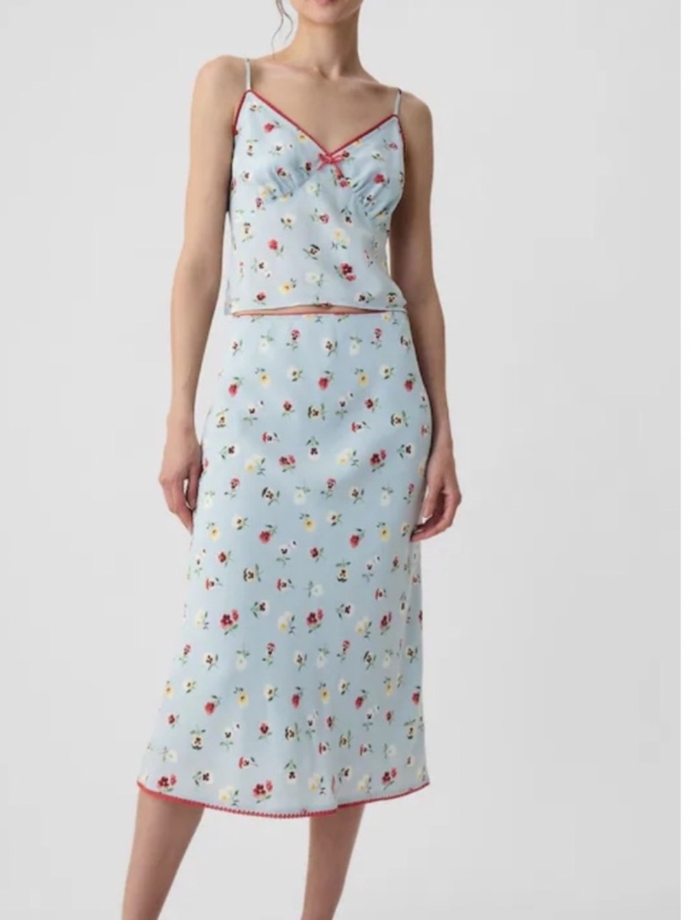 Doen x GAP Floral Print midi Skirt lined soft Blue Sz M